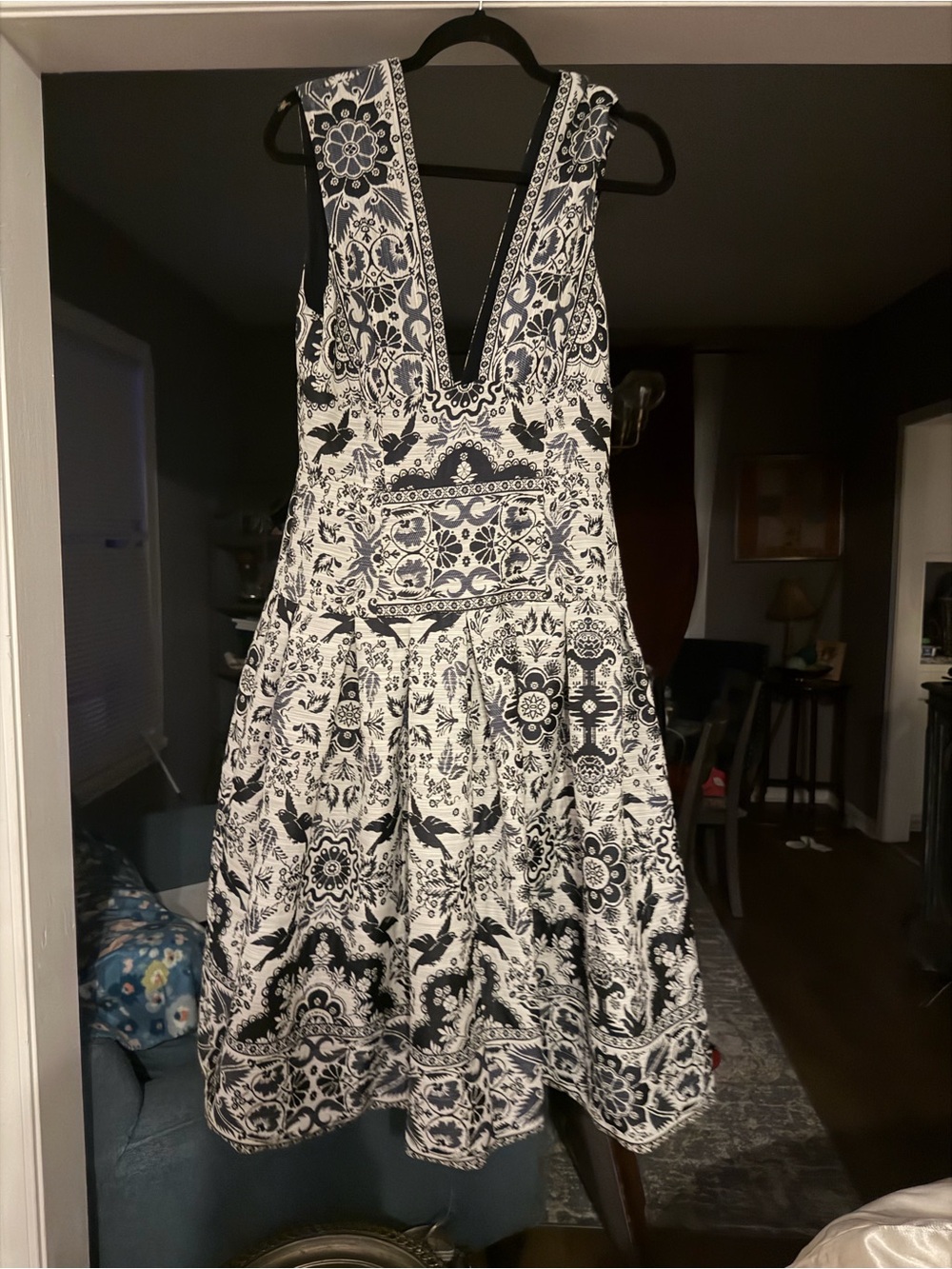 Anthropologie Black & White Backless Floral Print Dress